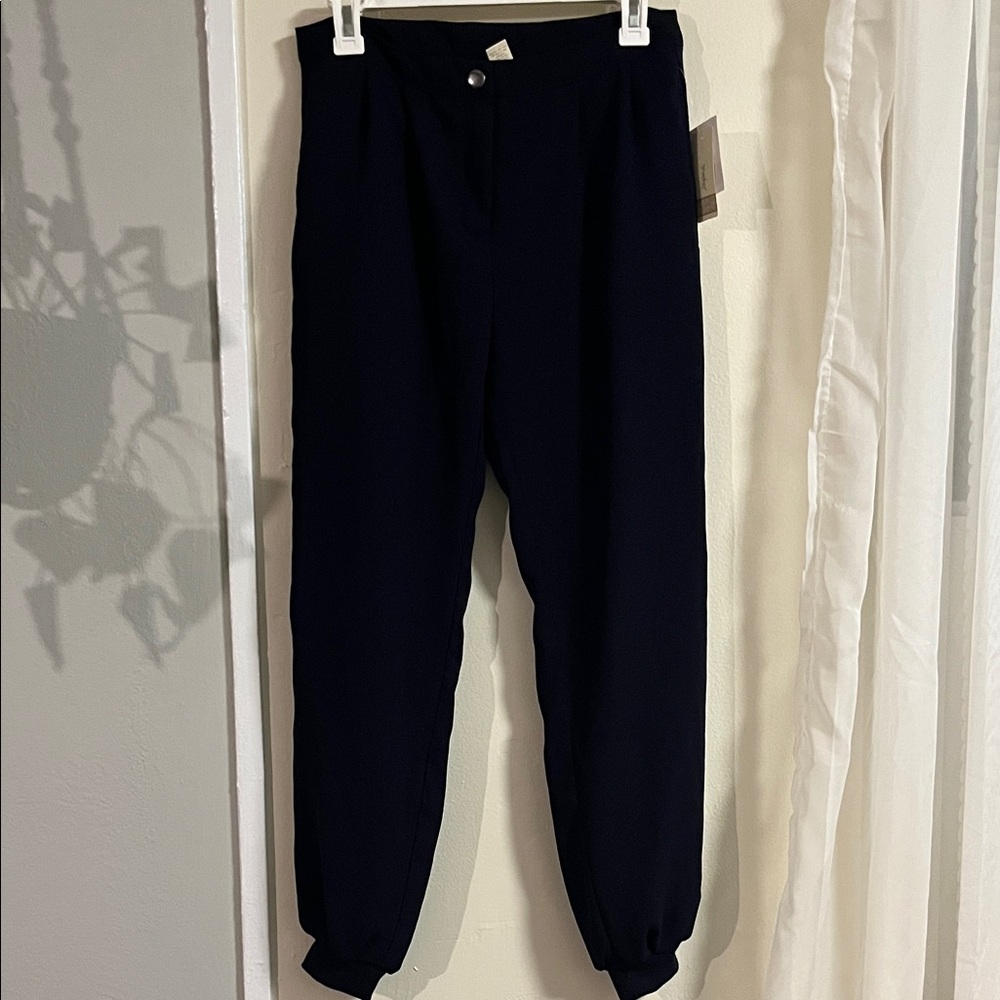 Navy Blue High-Waisted Business Casual Joggers